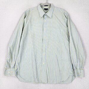 J Crew Shirt Mens XL 17-17.5 White Green Striped Long Sleeve 2 Ply 100% Cotton
